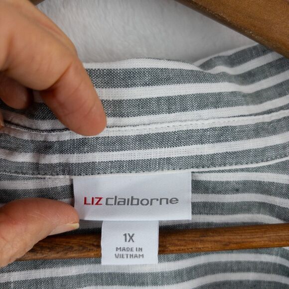 LIZ CLAIBORNE Shirt Womens 1X Button Up Blouse Top Linen Blend Breathable - Picture 4 of 11